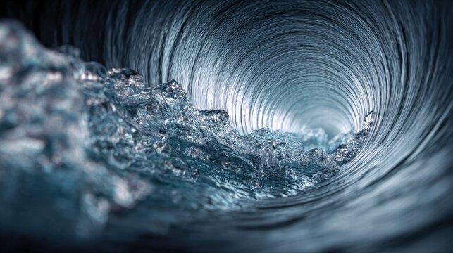 An artistic view inside a water tunnel, capturing the flow and motion of the water.