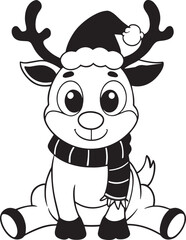 Cute cartoon reindeer with christmas hat and scarf, isolated on white background