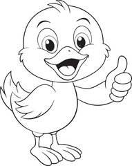 Cute cartoon chick giving thumbs up isolated on white background