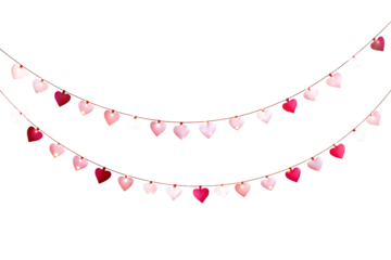 Heart String Lights Garland, Love and Romance Decoration, isolated on white transparent background