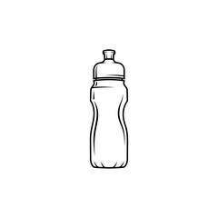 Simple hand-drawn sketch of a reusable plastic water bottle, ideal for sports, fitness, and active lifestyle themes. This clean, black and white illustration captures the essence of hydration and heal