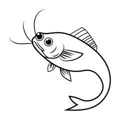 Black and White Cartoon Fish with Whiskers
