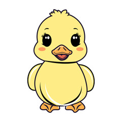 Cute cartoon baby duck with big eyes and open beak, smiling and adorable.