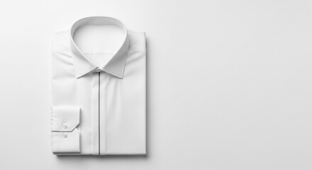Crisp white dress shirt folded on white surface, perfect for fashion, business, and lifestyle concepts