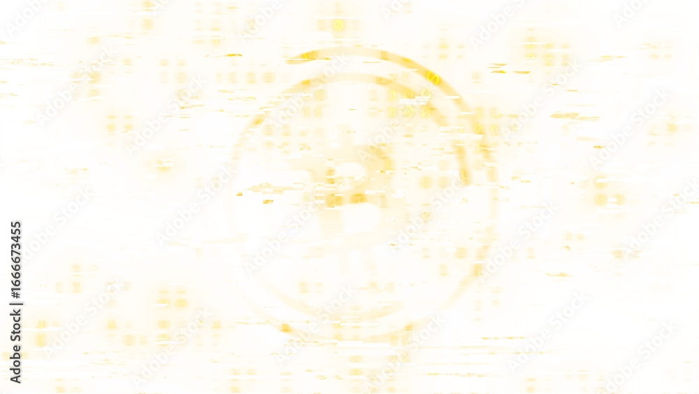 Fototapete abstract bitcoin digital art with glitch effect and distorted patterns. vibrant yellow, orange, and 