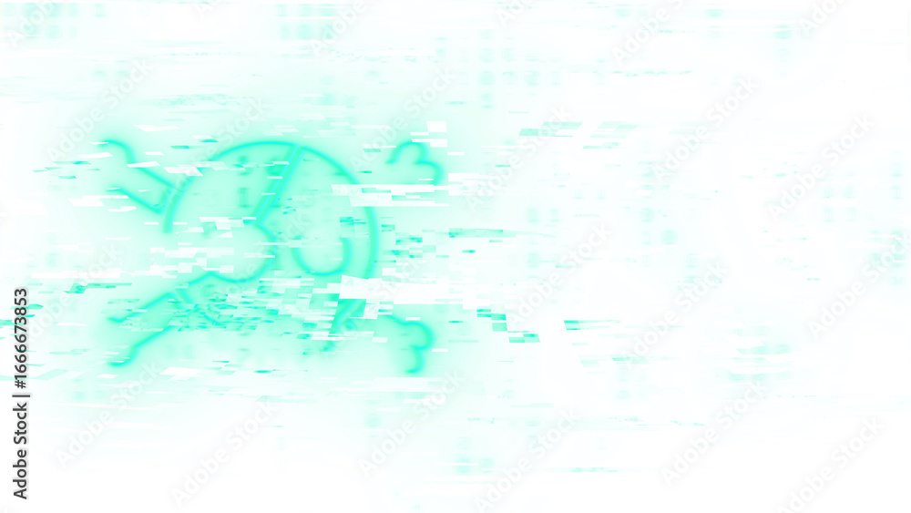 Fototapete cyberpunk glitch art background with cyan and blue skull distortion effects. futuristic vaporwave ae