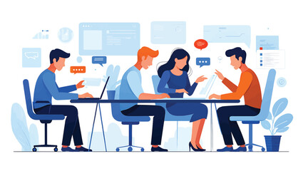 Teamwork Collaboration Vector Illustration of a Productive Office Meeting