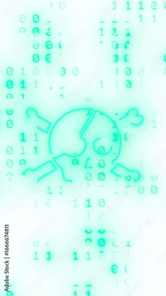 Fototapete abstract background concept of cybersecurity threat with a skull and crossbones symbol, binary code,