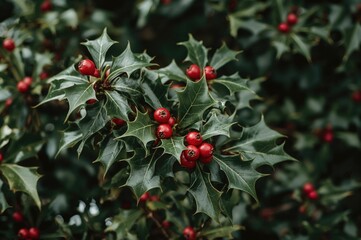 Overcast Lit Holly Berry Shrub