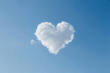 Cloud in the shape of a heart drifting across a bright blue sky