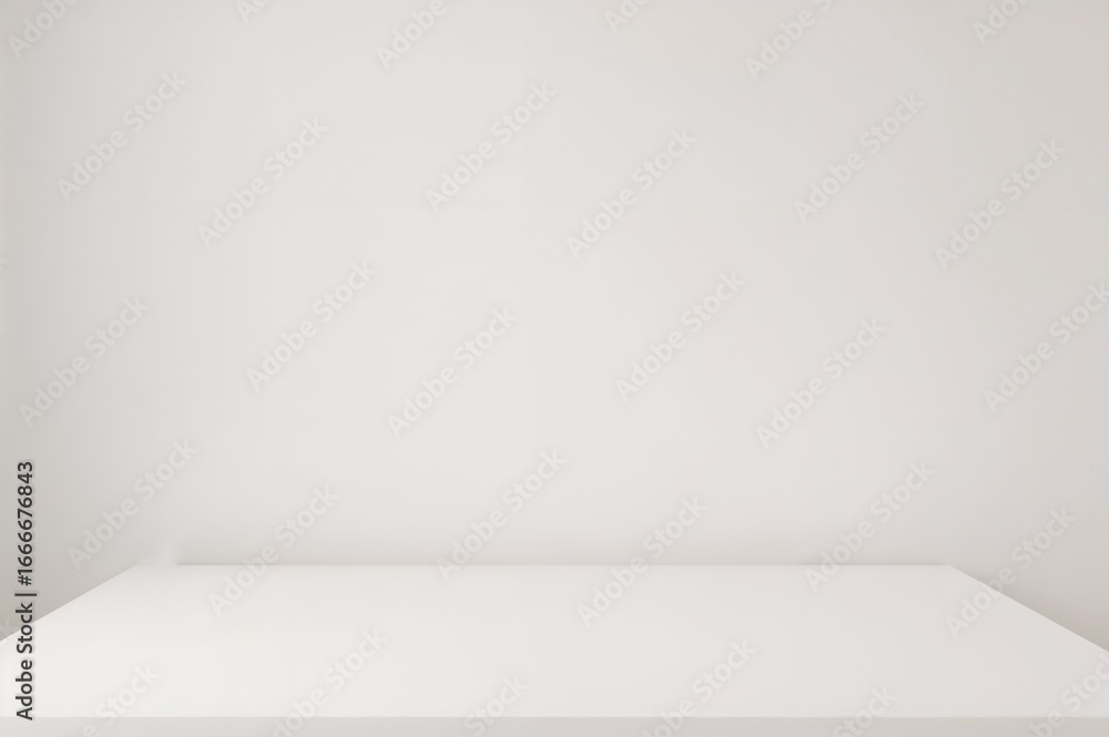 Poster workspace setup with blank wall for product display or notes, home study desk environment. white tab