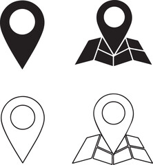 Map location pins and markers isolated on white background