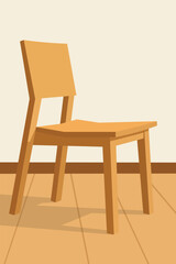 Stylish modern wooden chair casting shadows in minimalist room - simple Scandinavian furniture design element
