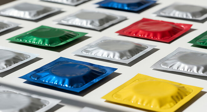 Colorful Condoms on Bright Table for Sexual Health Awareness