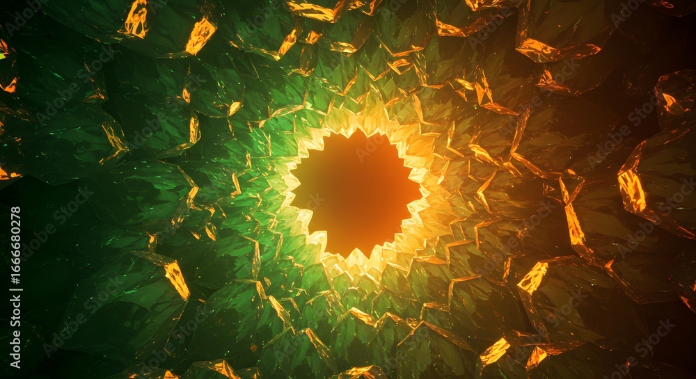 Aufkleber abstract tunnel view with geometric shapes, illuminated by a central bright light source, transition