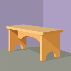 Simple wooden bench against a lavender wall, minimalist furniture design for home decor concepts