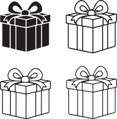 Collection of gift box icons with bows isolated on white background