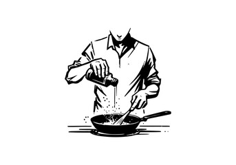 Cast iron skillet hand drawn vector illustration