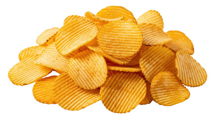 Isolated Heap of Wavy Potato Chips