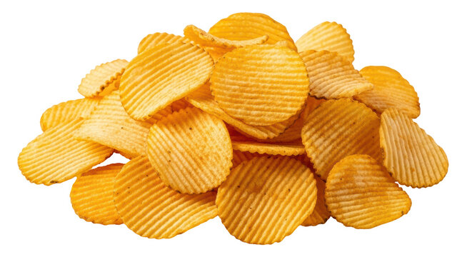 Isolated Heap of Wavy Potato Chips