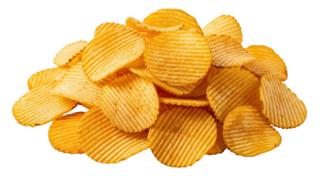 Isolated Heap of Wavy Potato Chips