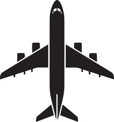 Top view silhouette of a commercial airplane isolated on white background