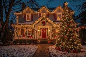 Obraz premium Festive home decor for a classic winter holiday scene