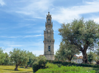 Torre dos Clerigos tower in Porto Portugal. Baroque bell tower landmark with historic architecture,