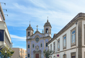 Igreja de Santo Ildefonso church in Porto Portugal with blue azulejo tile facade. Baroque