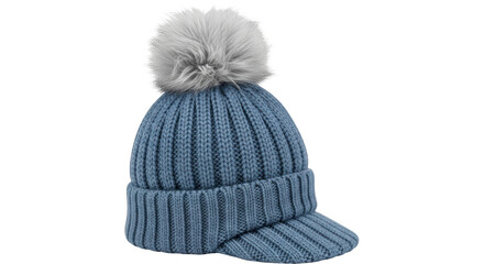 Isolated Blue Knitted Hat with Pom Pom