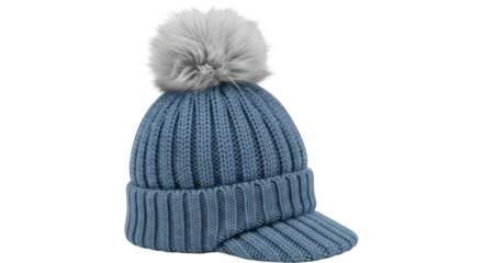 Isolated Blue Knitted Hat with Pom Pom