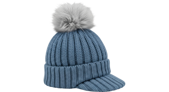 Isolated Blue Knitted Hat with Pom Pom