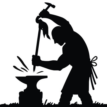 recommend clip art: Silhouette of a blacksmith hammering on an anvil