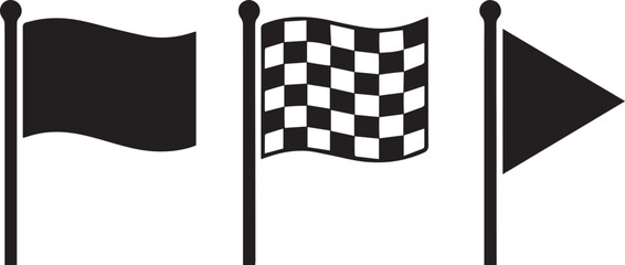 Set of three flags including checkered flag and triangle flag