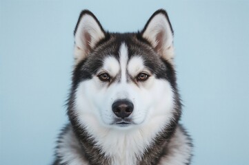 Fototapeta premium Cute winter portraits of husky dogs with black and white fur and blue eyes
