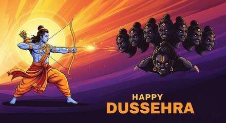 Obraz premium Happy Dussehra Festival Vector – Shree Ram with Golden Aura