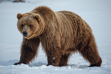 Obraz premium Massive Bear Standing Amidst Snowy Landscape