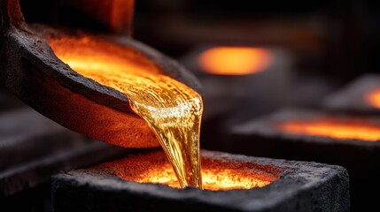 A close-up shot shows molten metal pouring from a crucible, highlighting the industrial process.