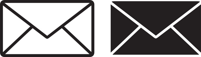 Two envelopes, one outlined and one solid black, isolated on white background