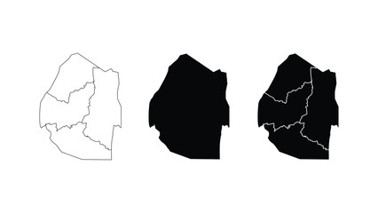 Stylized vector map of Eswatini country, highlighting borders, regions, and major cities, perfect for educational, travel, and infographic projects.