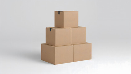 Obraz premium Pyramid Stack of Brown Cardboard Shipping Boxes on Gray Background