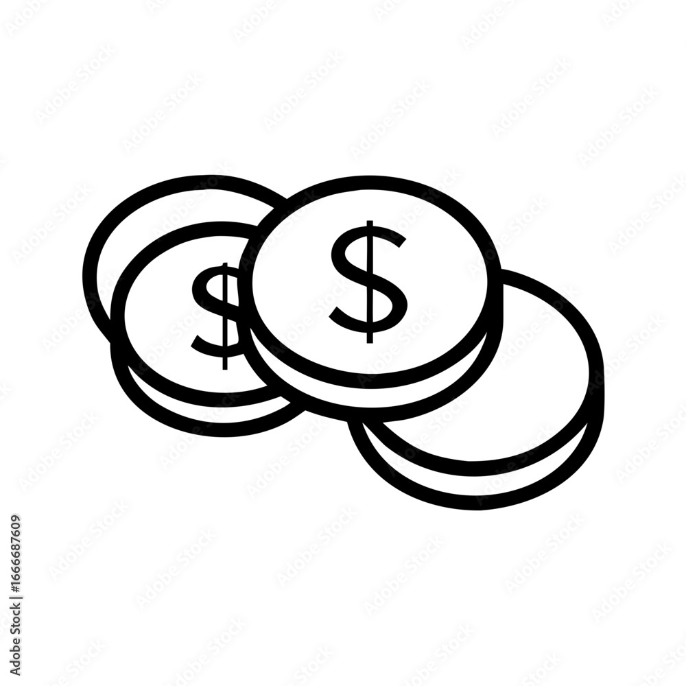 Poster three dollar coins stacked overlapping each other in a simple black and white vector illustration st