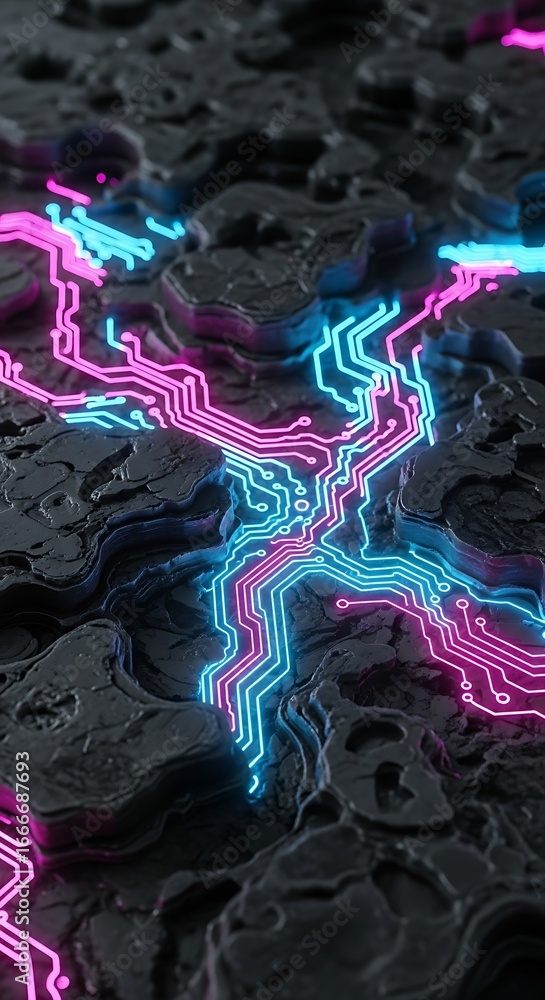 Poster abstract digital circuit board, futuristic technology connection network