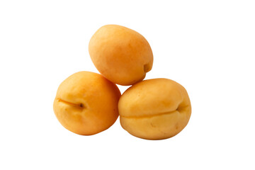 Ripe juicy orange apricots isolated on white background.