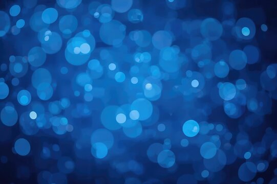 Festive blue backdrop with holiday celebration theme, blurred bokeh lights and ample copy space, abstract circles and particles effect, design template