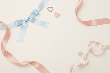 Icon of blue and pink ribbons with heart, baby, wedding, and party themes on isolated background