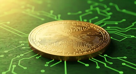 Gold coin on circuit board