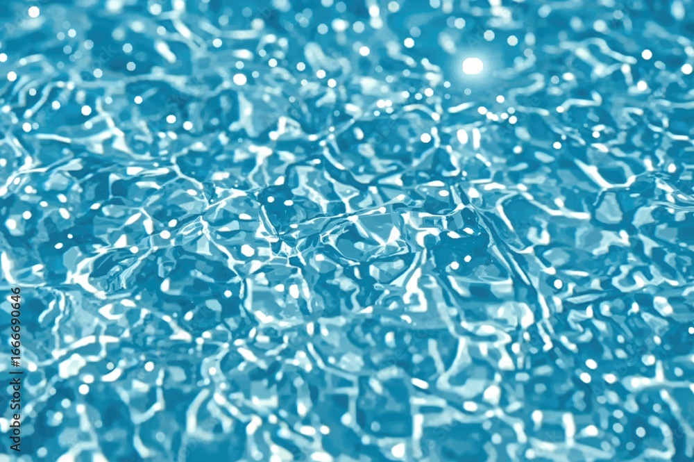 Poster clear blue water surface with bubbles and splashes, featuring a calm and transparent texture. modern