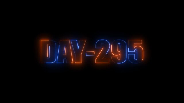 Neon text day-295 animation on black background.calender, text,number, days, date, countdown neon text concept.