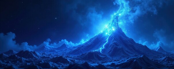 Intense blue light eruption, radiating energy streams , bright, graphic